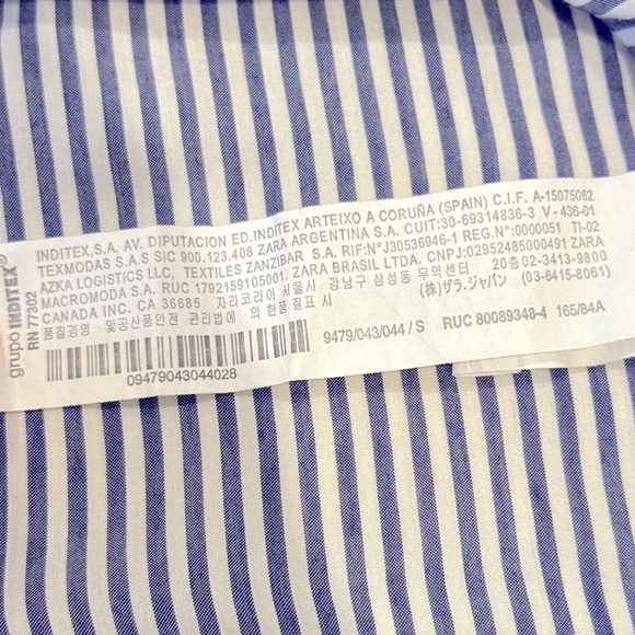 Zara Blue White Striped Viscose ButtonDown Collared Blouse, Sz S, Parisian Style - Picture 14 of 15